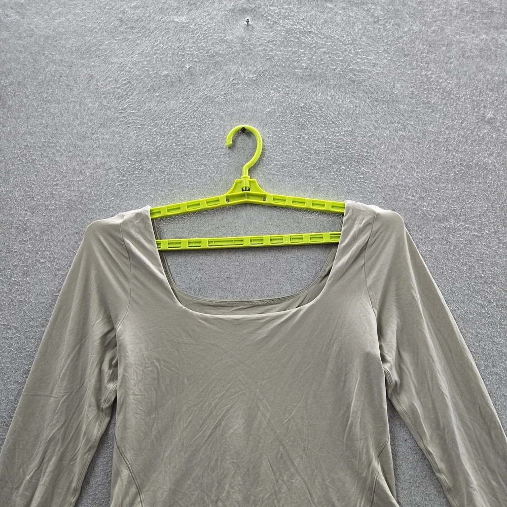 Lululemon Women Bodysuit XL Beige Wundermost Ultra Soft Nulu Scoop Neck READ